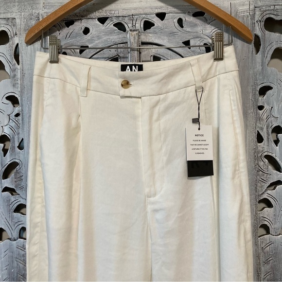 NWT Alp N Rock Aubree Pleated Ivory Stretch Linen Wide Leg Trousers - Picture 5 of 8